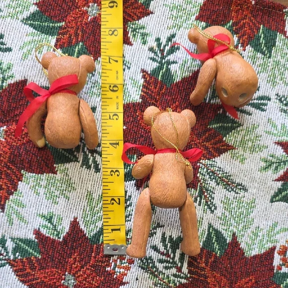 Vintage Jointed Porcelain Posable Chrismas Holiday Teddy Bear Ornaments Brown 3 - Picture 7 of 10